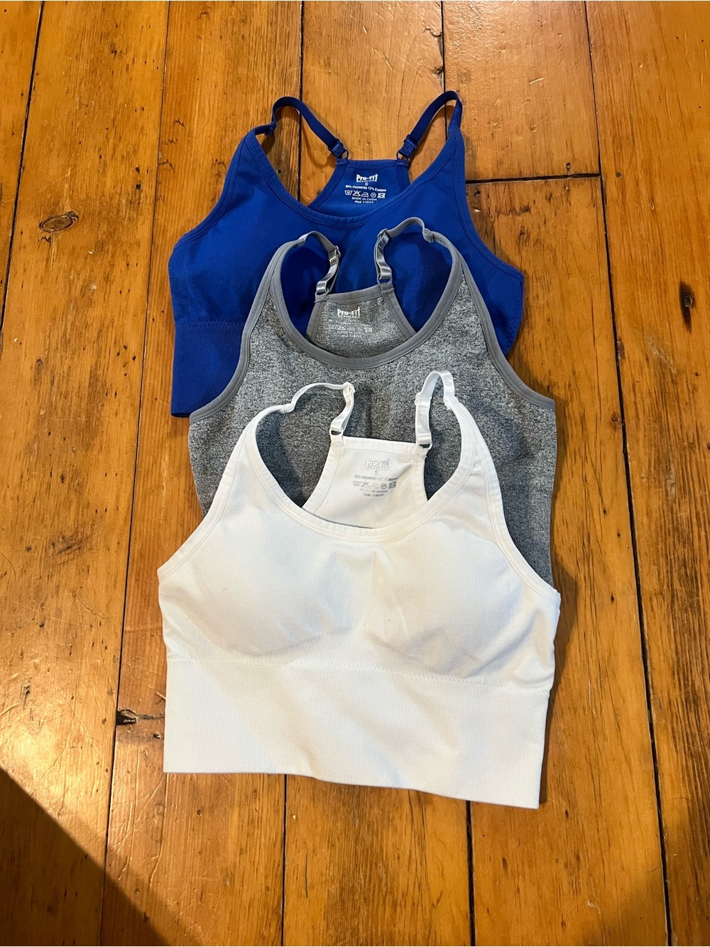 Seamless Racerback longline Sports Bra/tank tops - White, Gray & Blue